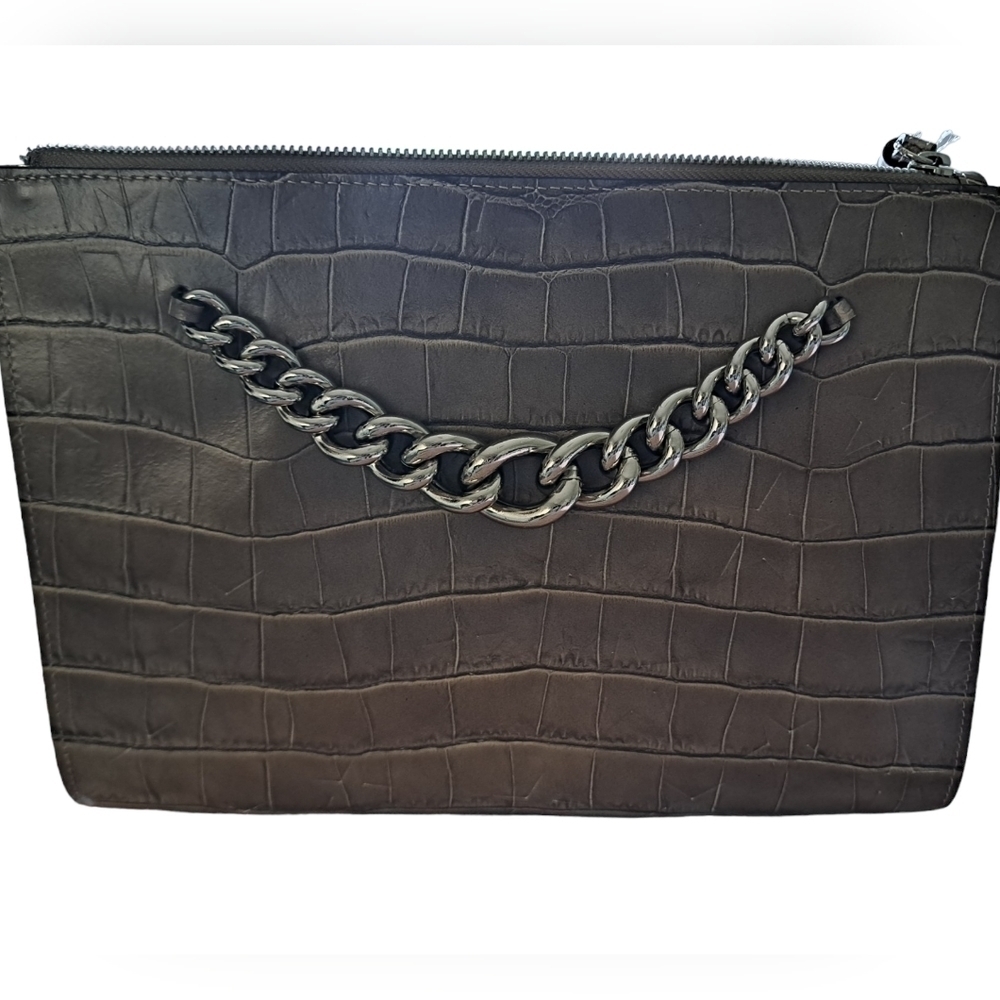 CLAUDIA FIRENZE Italy embossed Stars croc look leather chunky chain purse bag